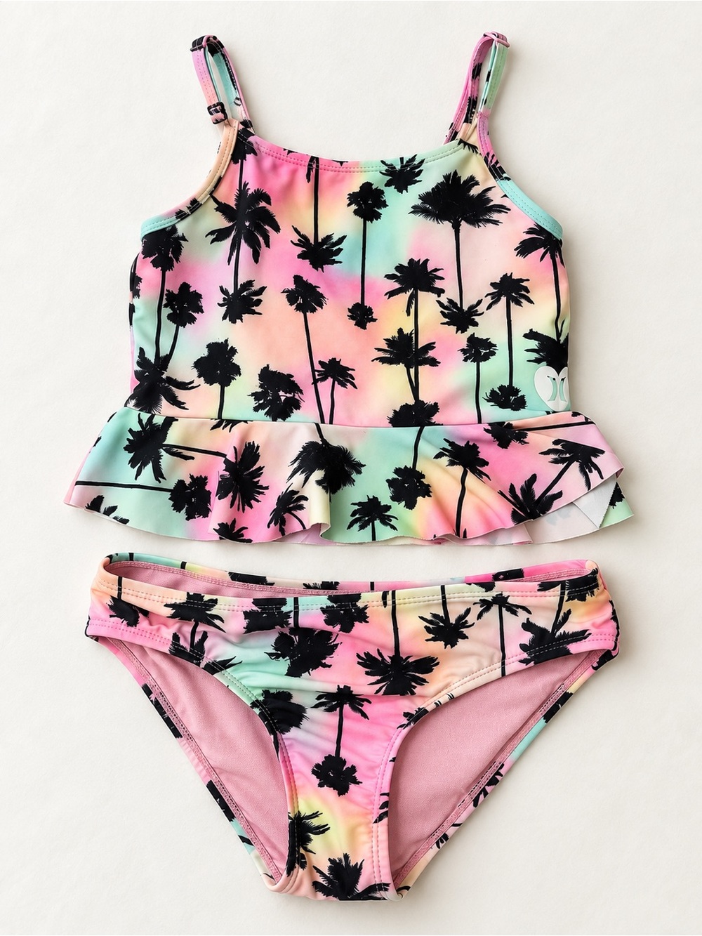 Hurley Girls Pastel Tie-Dye Palm Two-Piece Swim Set - Pink, Mint, Yellow